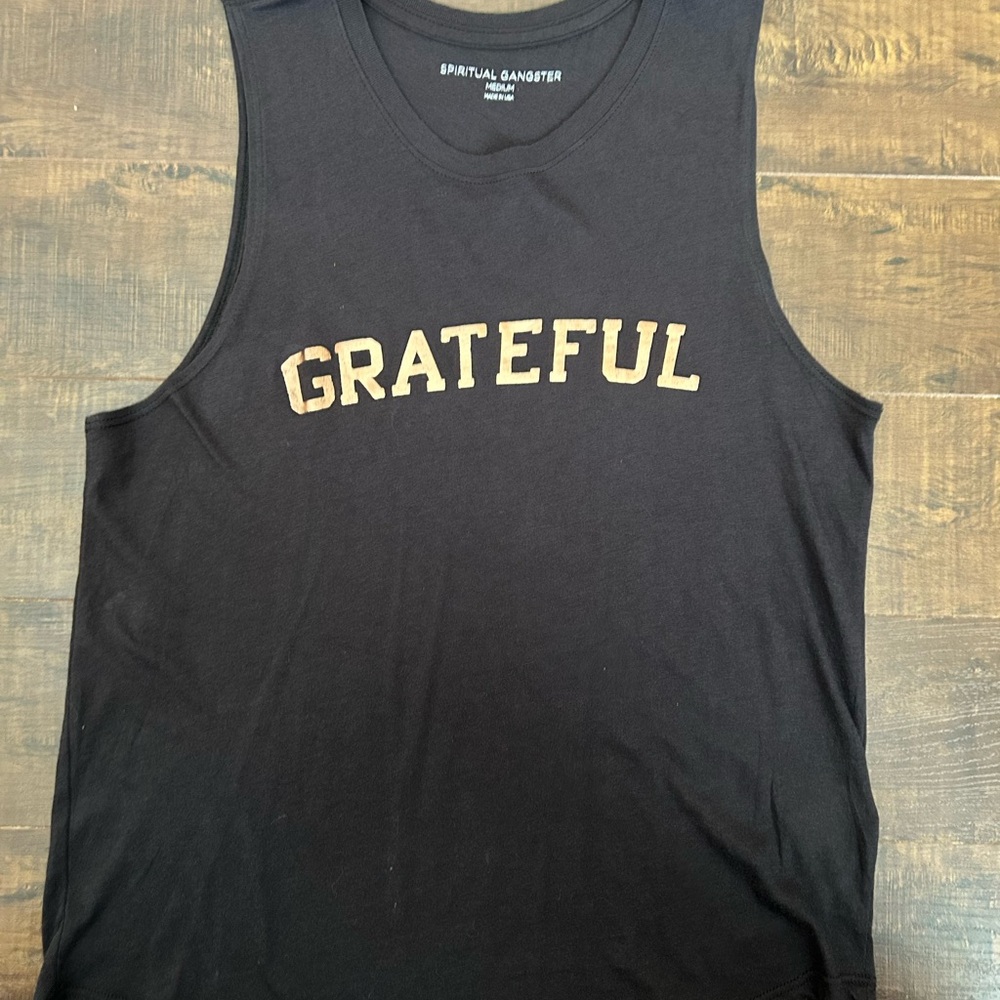 Spiritual Gangster Black Tank Top with Rose Gold 'Grateful' Print-M